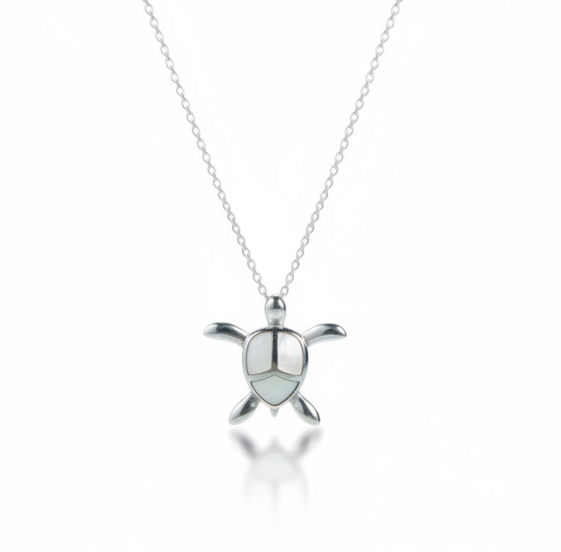 Sterling Silver Mother of Pearl Sea Turtle Pendant Necklace