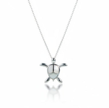 Sterling Silver Mother of Pearl Sea Turtle Pendant Necklace