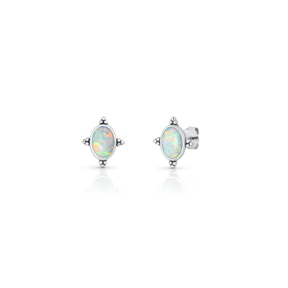 Sterling Silver Dainty 925 White Opal Stud Earrings