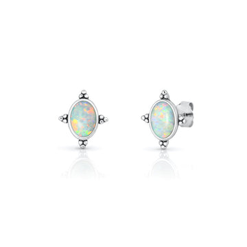 Sterling Silver Dainty 925 White Opal Stud Earrings