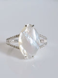 Sterling Silver Natural Mother of Pearl Statement Bold Ring - view 2