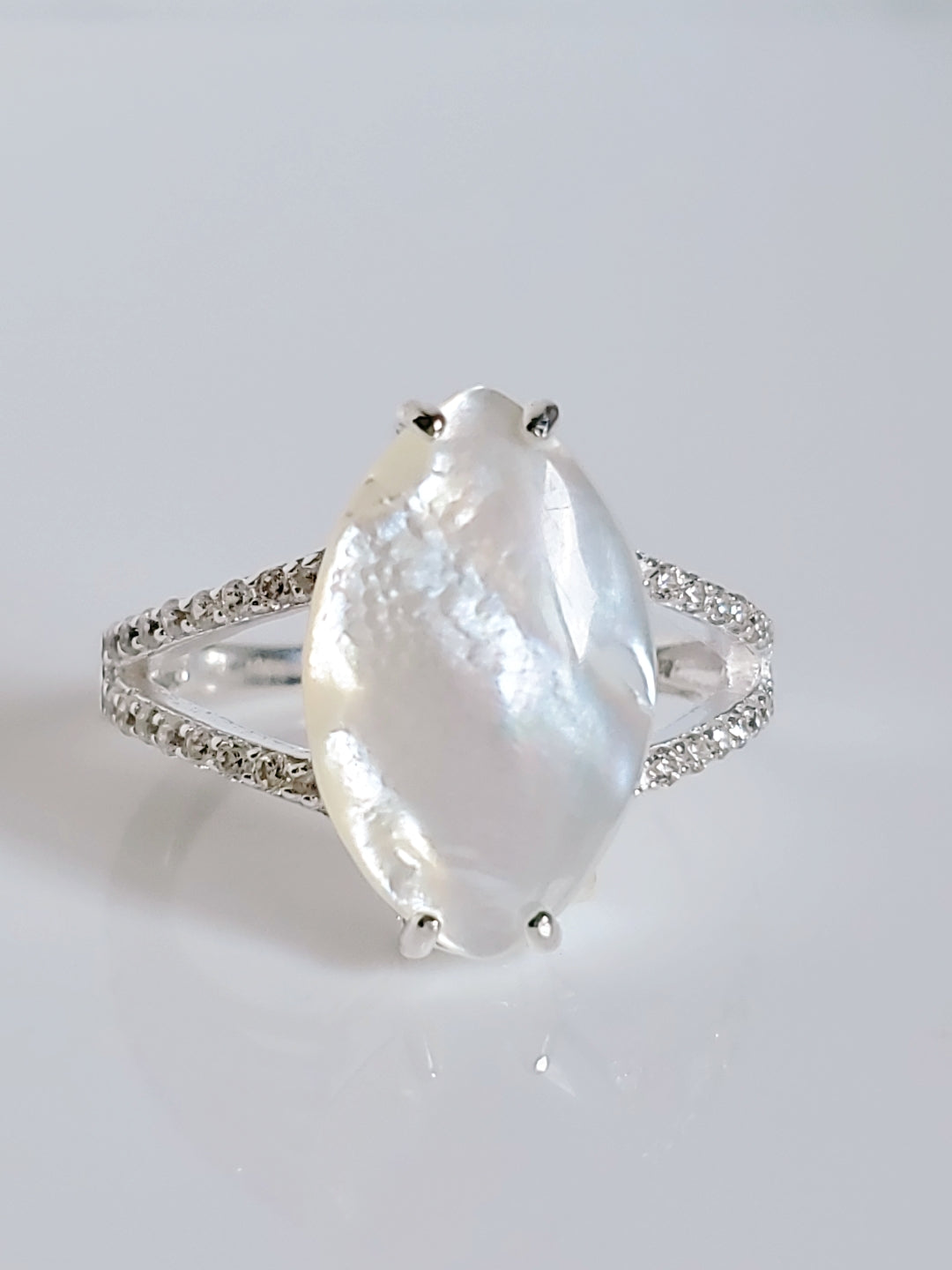 Sterling Silver Natural Mother of Pearl Statement Bold Ring - view 2