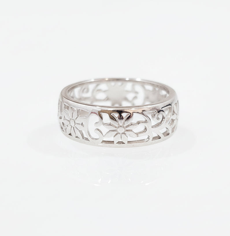Sterling Silver Flowers Band Ring