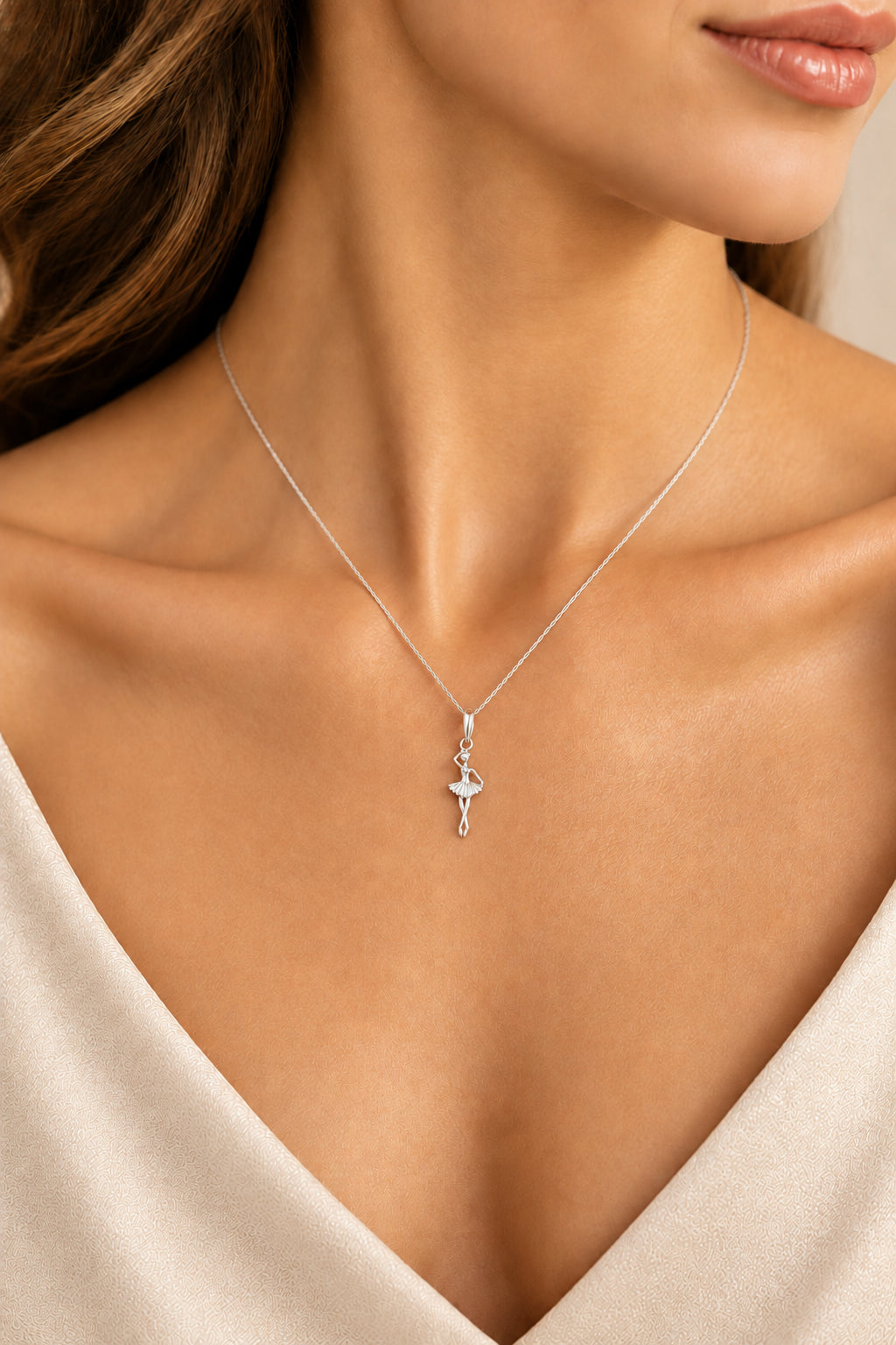 Sterling Silver Ballerina Charm Necklace