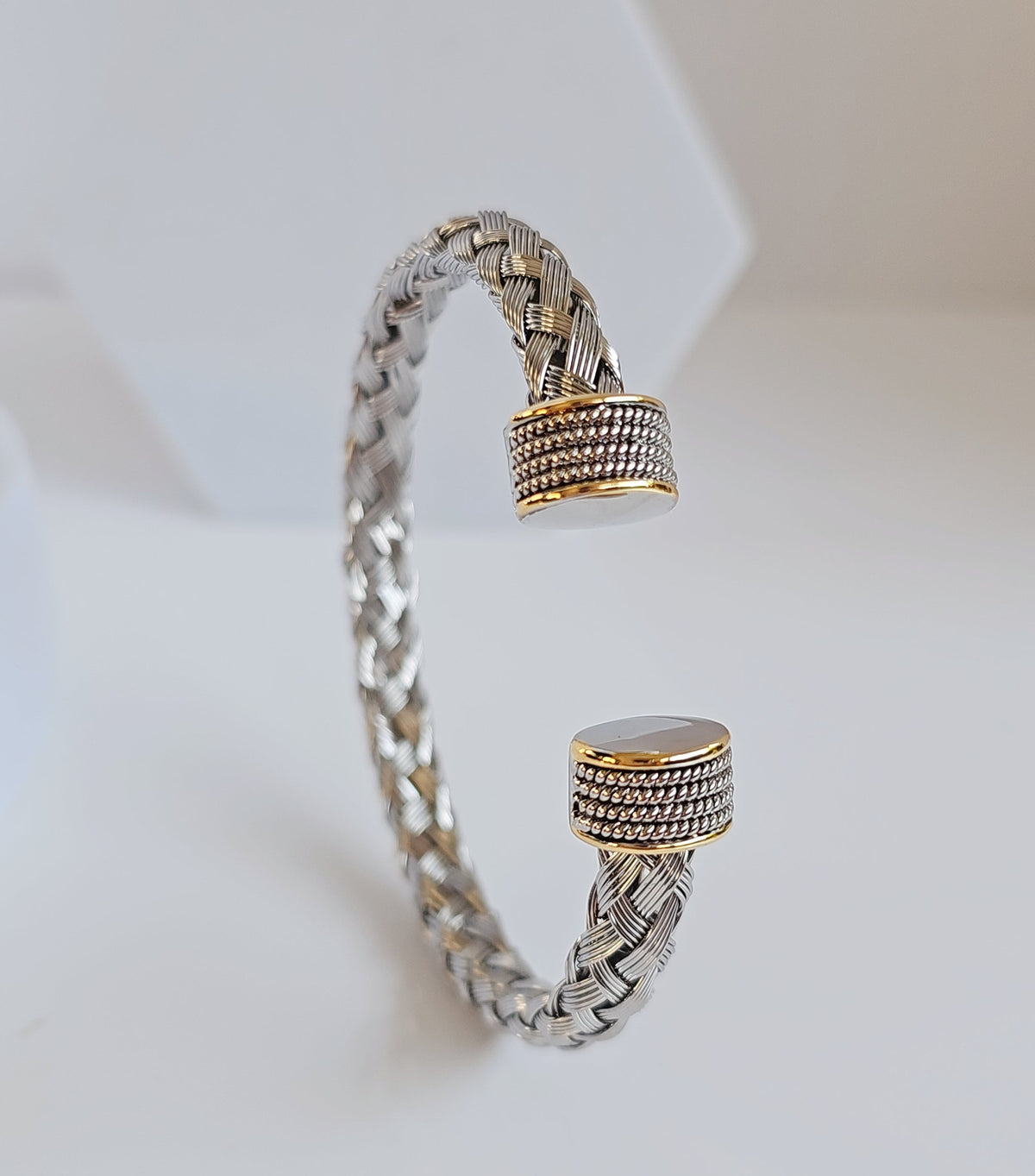 Braided Silver Cable Bangle Bracelet - view 2