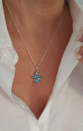 Sterling Silver Blue Opal Sea Star Pendant Necklace - view 4
