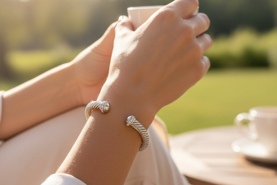 Silver Large Statement Bangle Bracelet - view 2