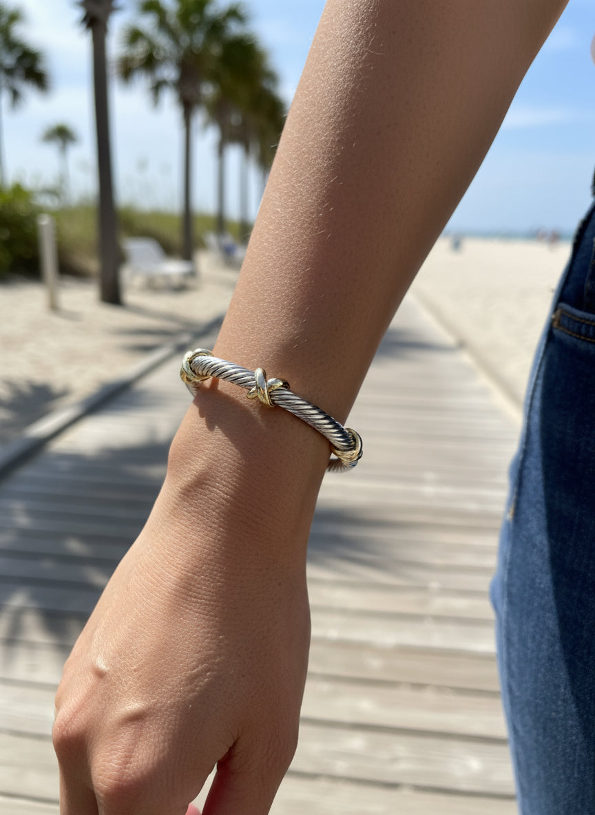 Silver Cross Cable Bangle Bracelet - view 2