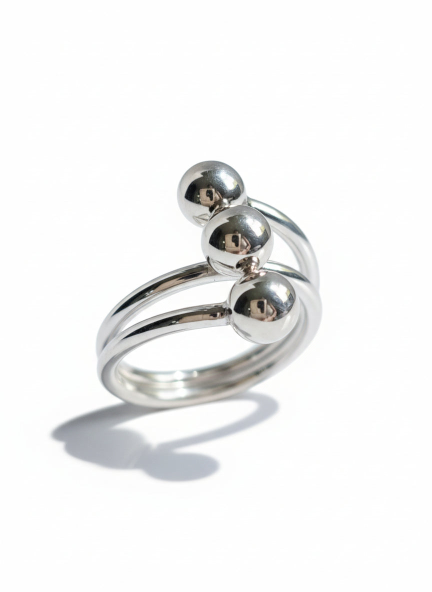 Sterling Silver 925 Multi Row Sphere Beaded Ring