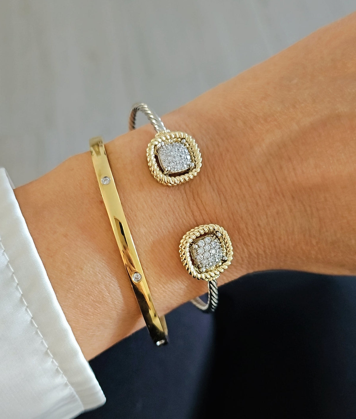 Two Tone Squares Bangle Bracelet - view 4