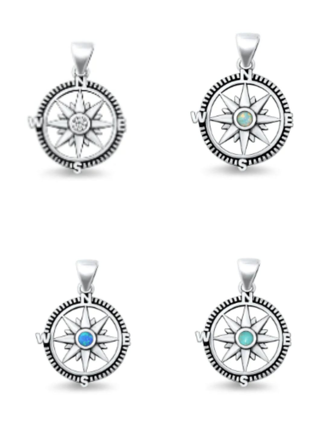 Sterling Silver Nautical Compass Pendant with Chain