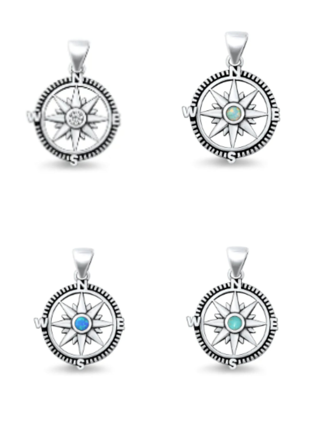 Sterling Silver Nautical Compass Pendant with Chain