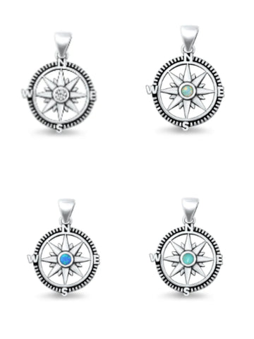 Sterling Silver Nautical Compass Pendant with Chain