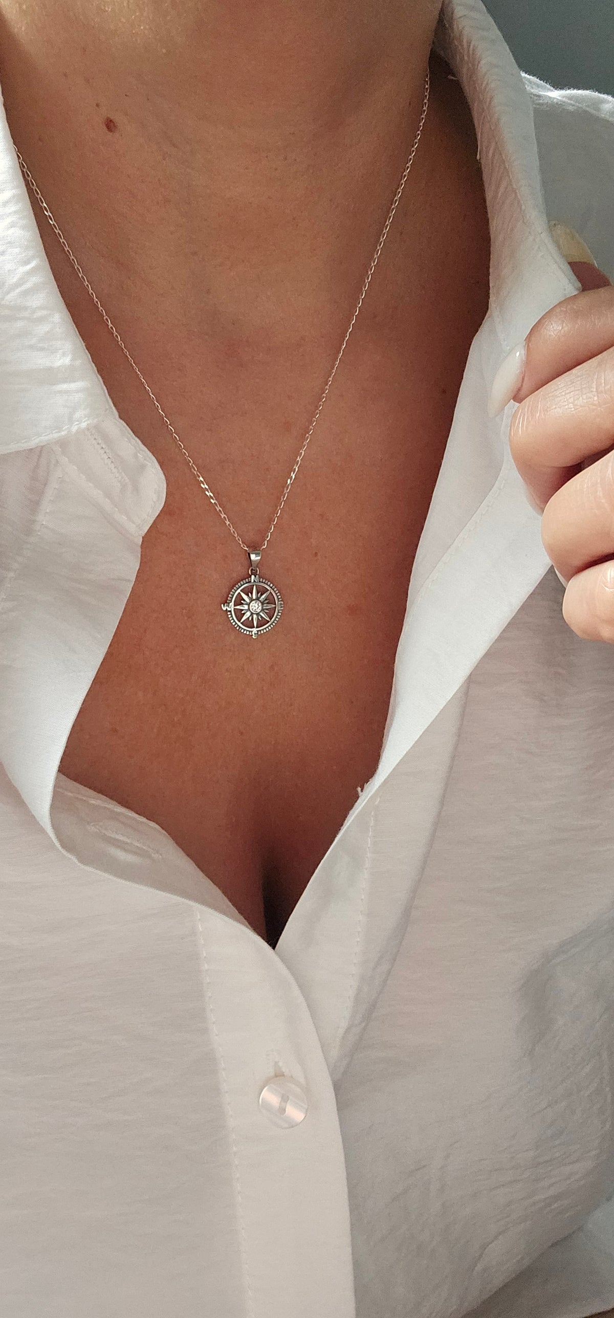 Sterling Silver Nautical Compass Pendant with Chain - view 9