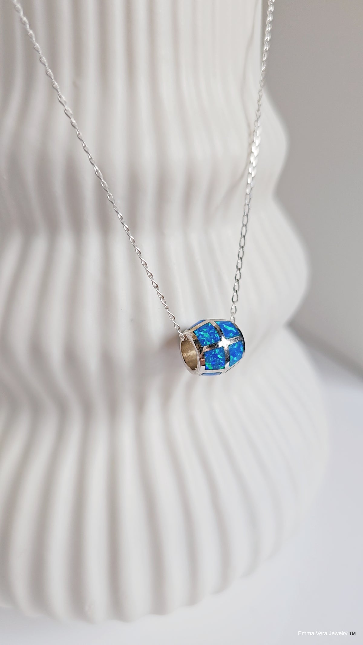 Sterling Silver Opal Bead Pendant Necklace - view 4