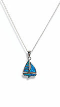 Sterling Silver Sailboat Blue Lab Opal Necklace