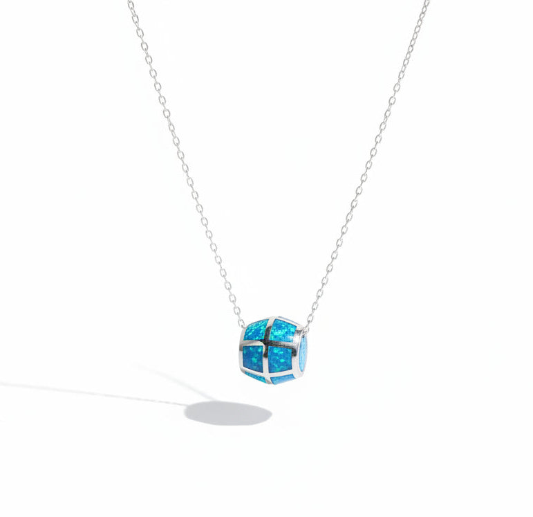 Sterling Silver Opal Bead Pendant Necklace