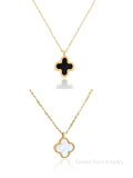 Gold Mother of Pearl, Black Clover Necklace - view 5