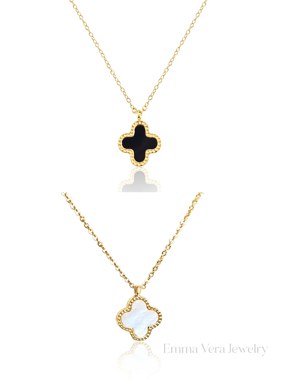 Gold Mother of Pearl, Black Clover Necklace - view 5