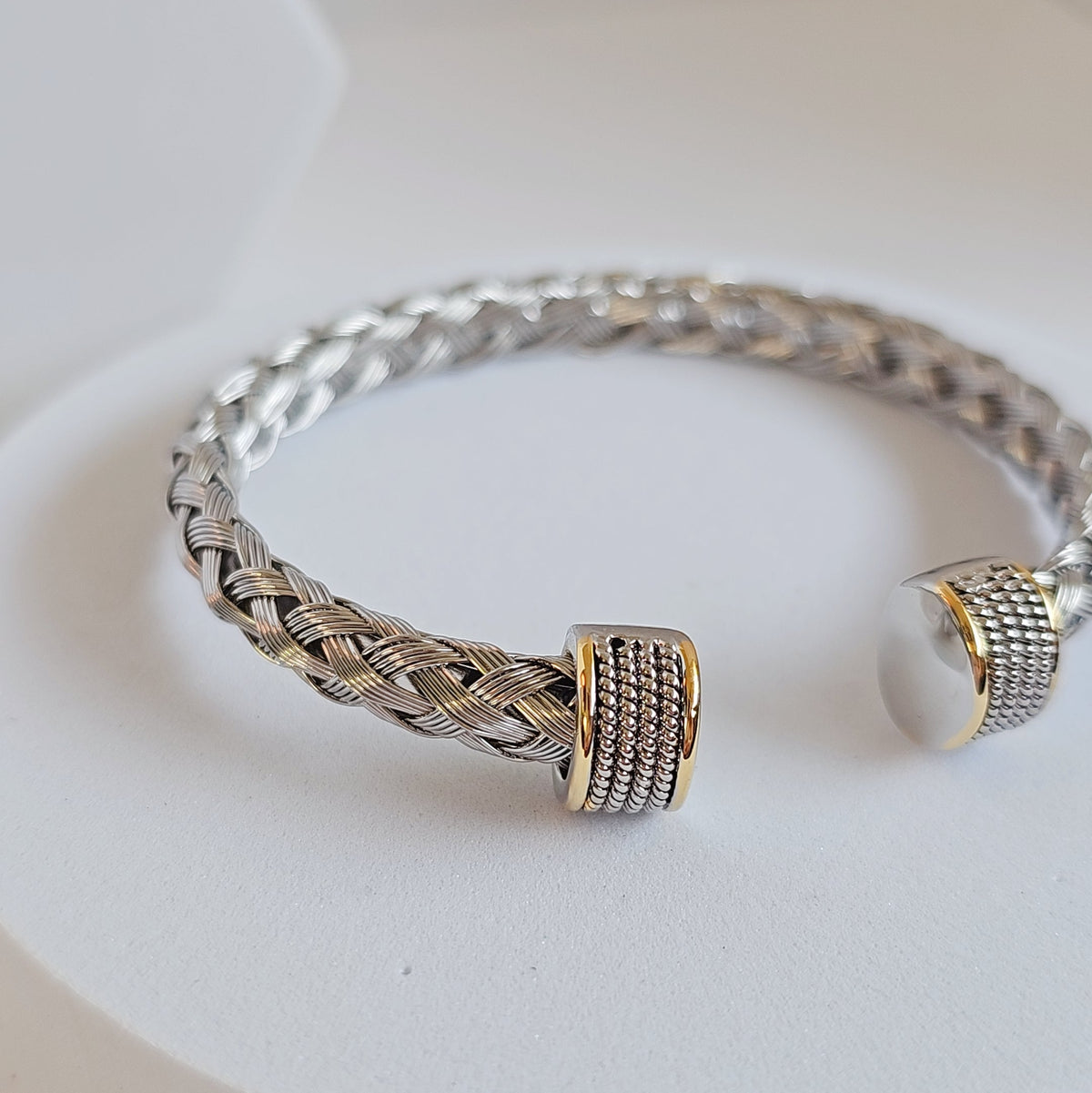 Braided Silver Cable Bangle Bracelet - view 6