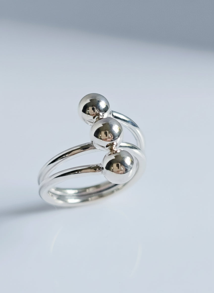 Sterling Silver 925 Multi Row Sphere Beaded Ring - view 6