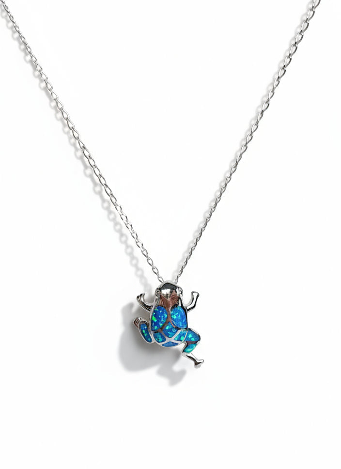 Sterling Silver Blue Opal Frog Pendant Necklace