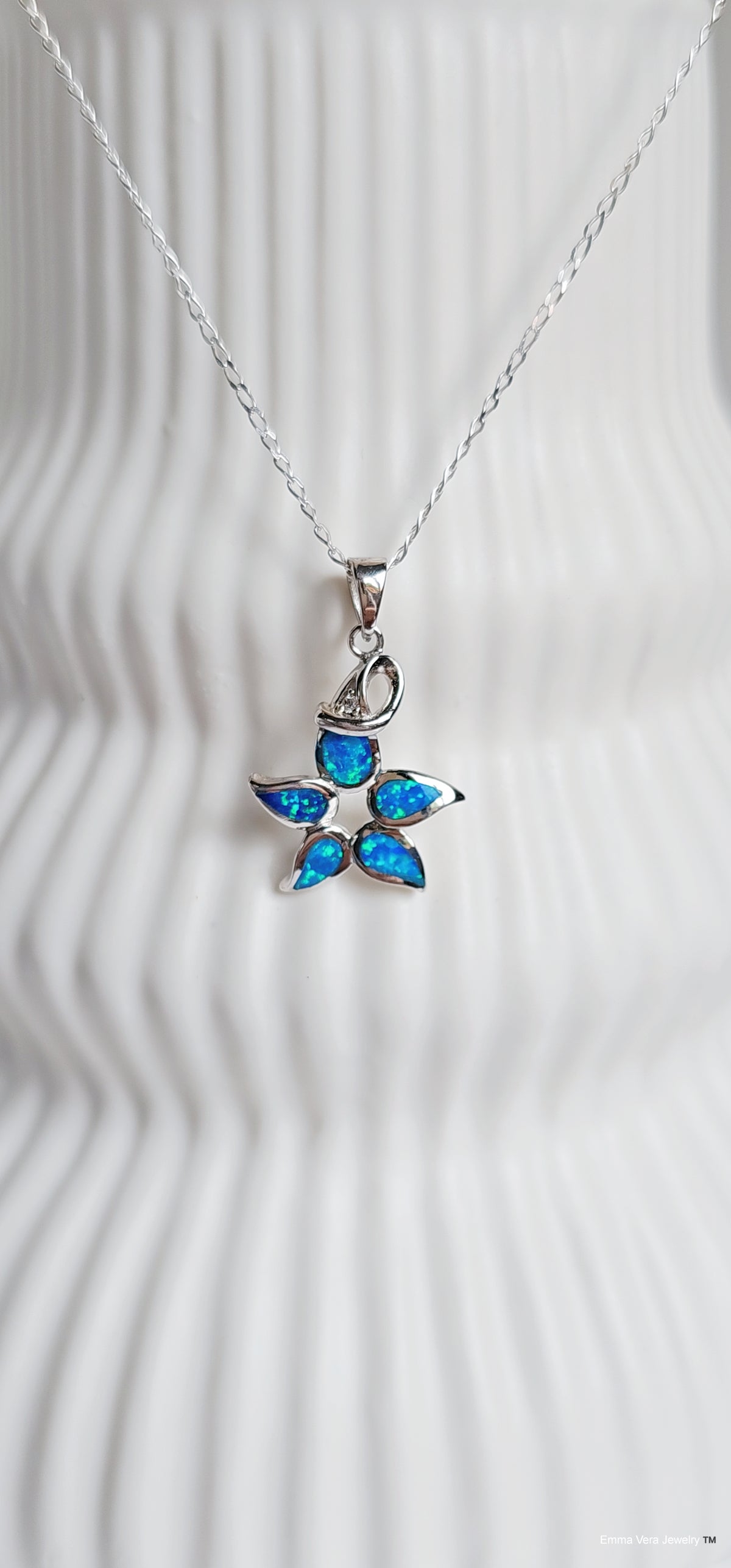 Sterling Silver Blue Opal Sea Star Pendant Necklace - view 5