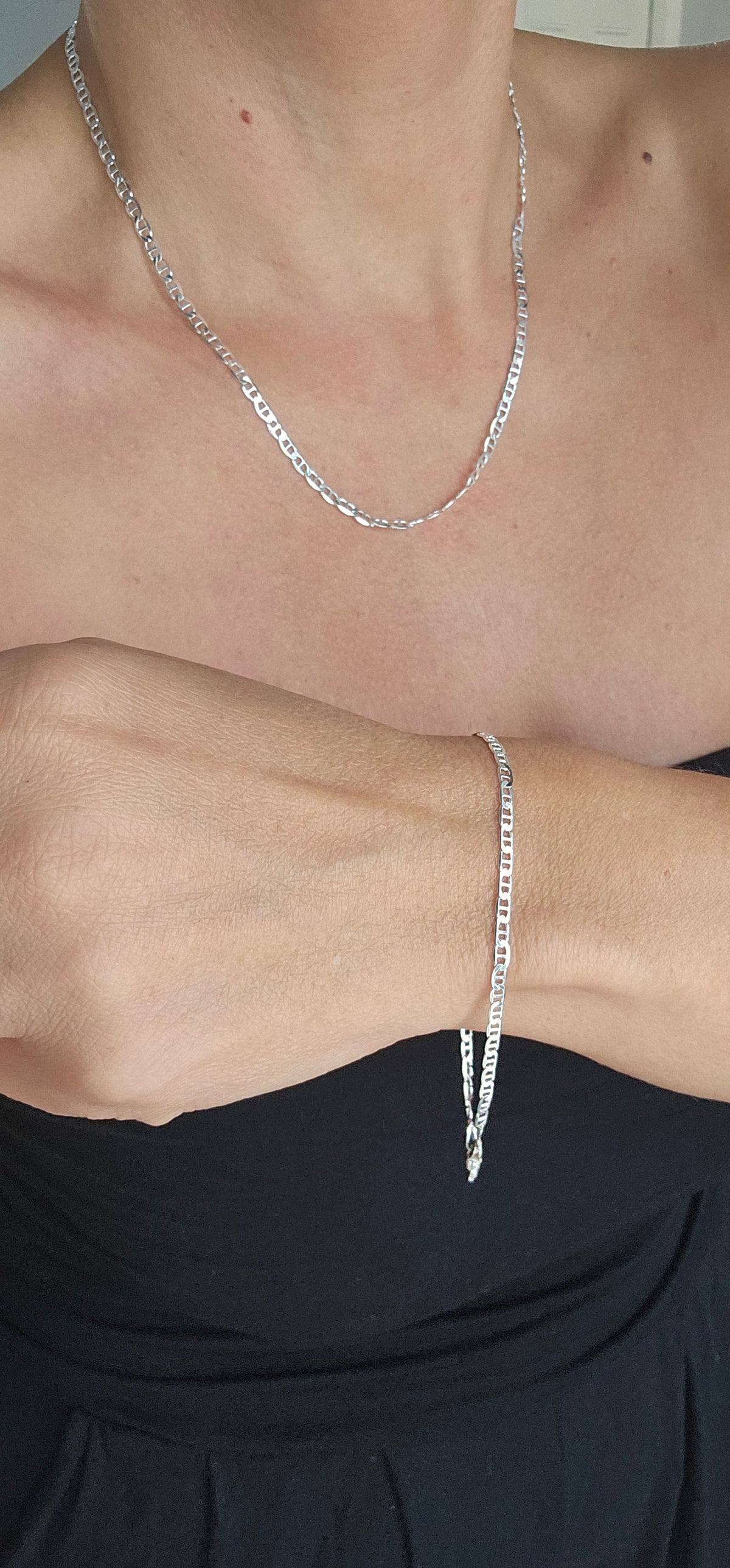 Sterling Silver 925 Flat Marina Bracelet, Anklet, Necklace Chain - view 5