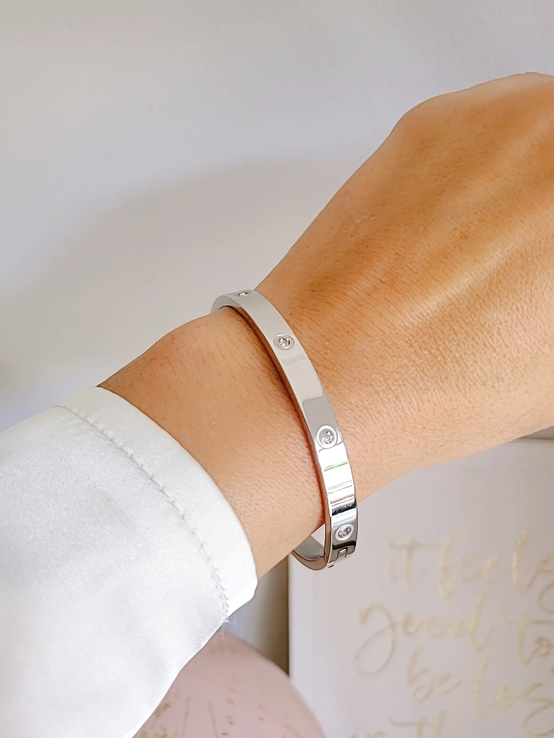 Gold and Silver Cz Bangle Bracelet - view 5