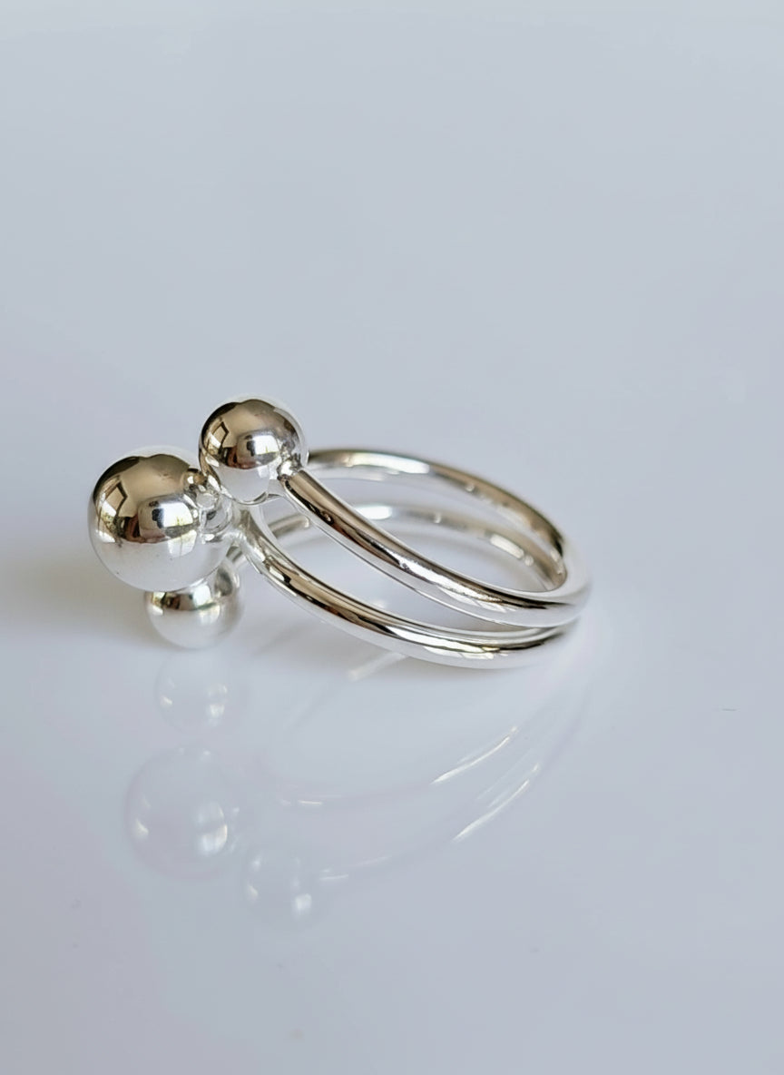 Sterling Silver Multi Row Sphere Ring - view 3