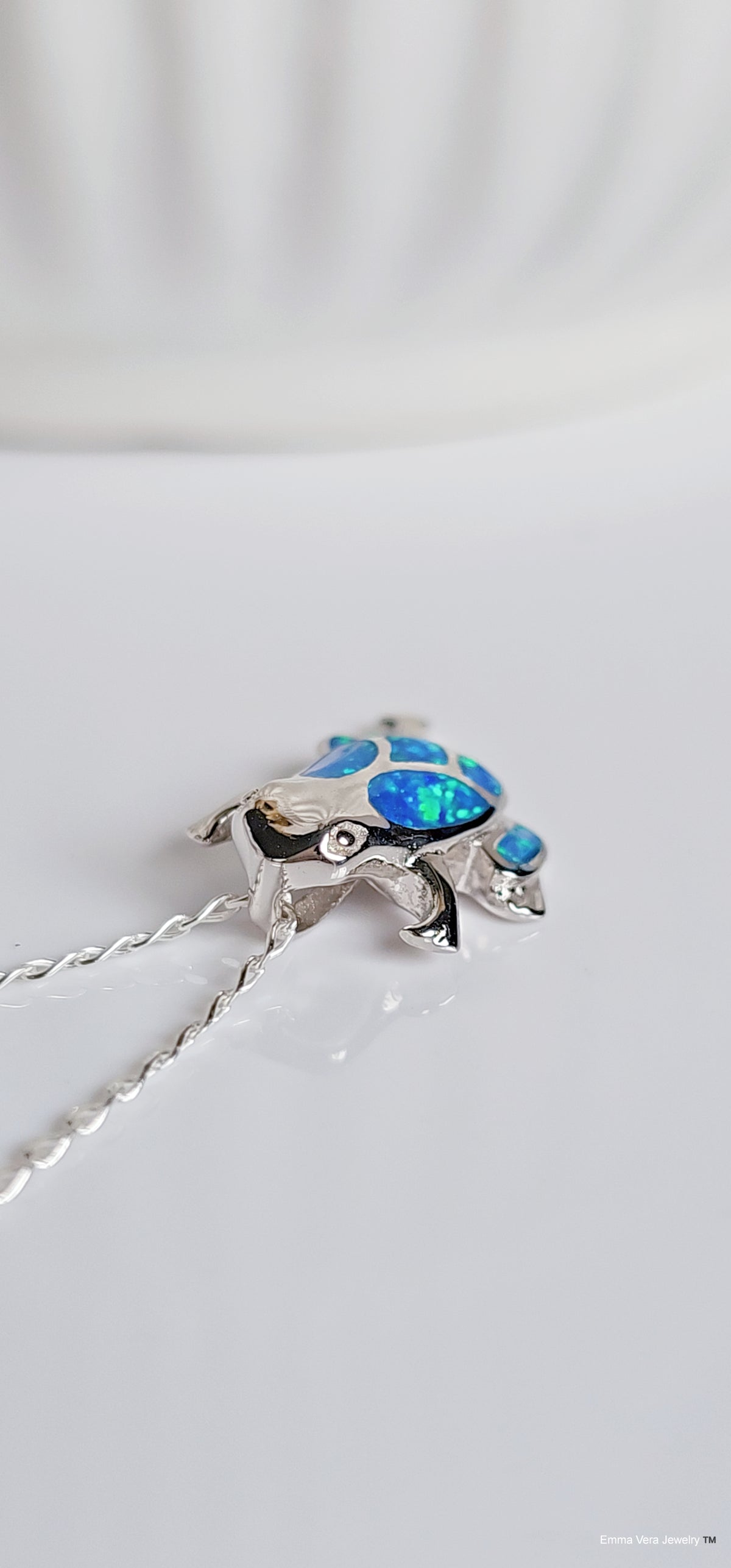 Sterling Silver Blue Opal Frog Pendant Necklace - view 4