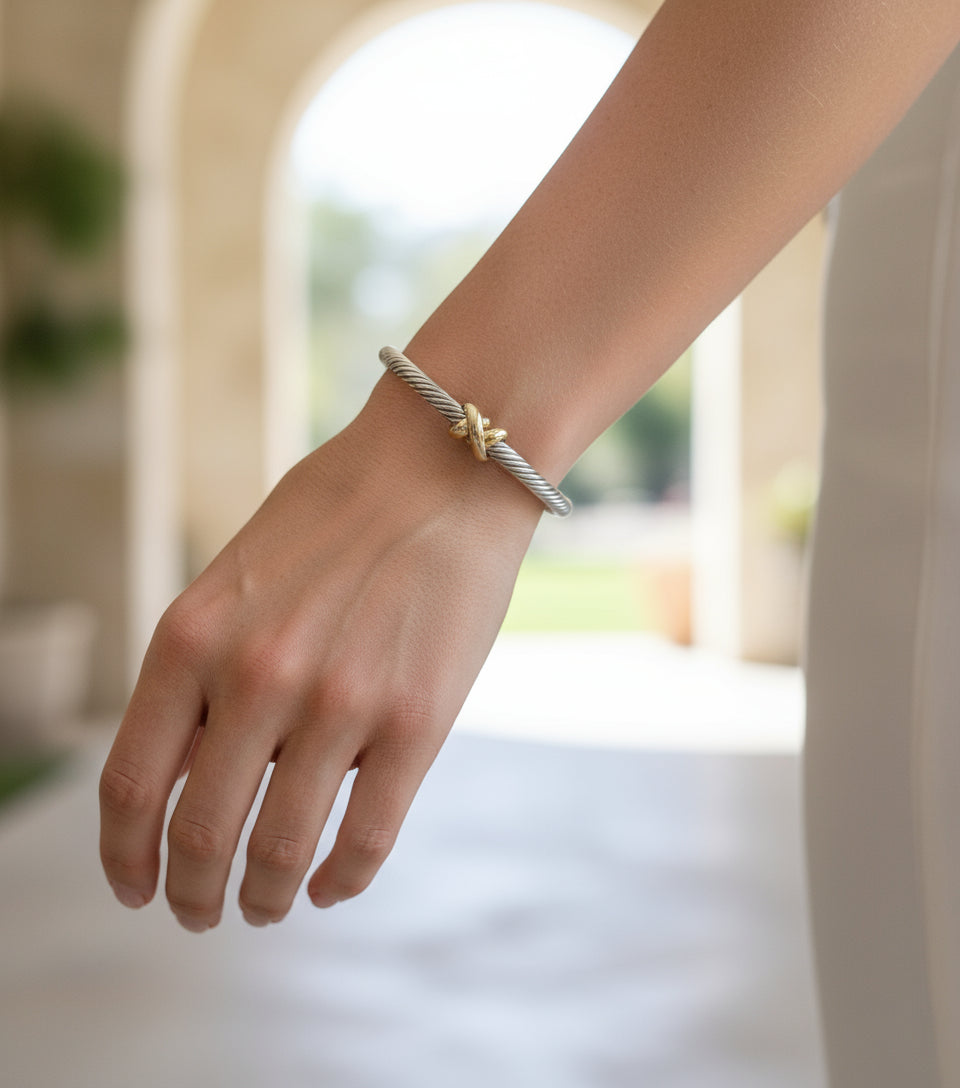 Silver Two Tone Bangle Bracelet - view 4