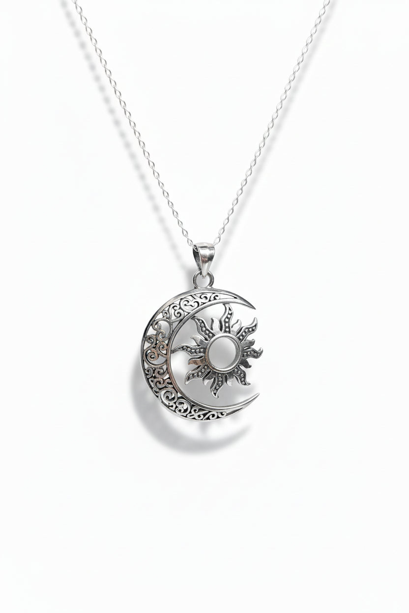 Sterling Silver Moon Sun Celtic Pendant Chain Necklace