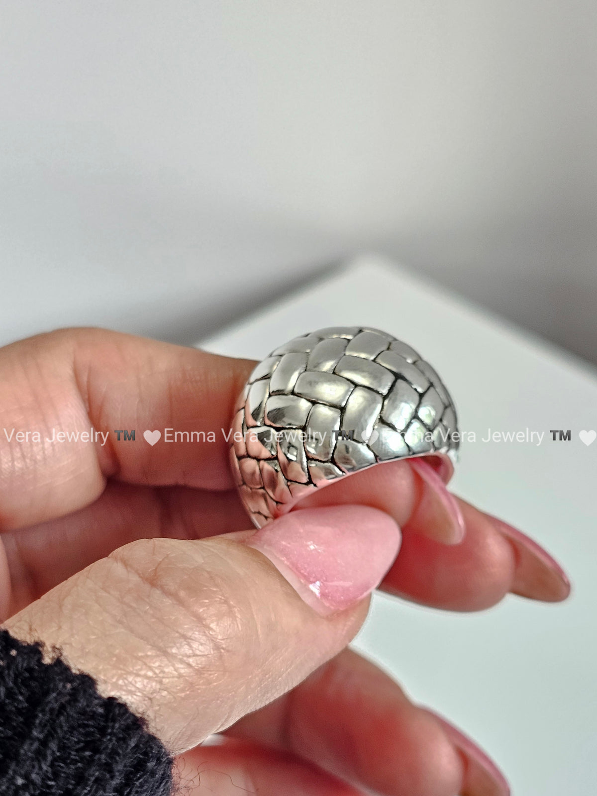 Sterling Silver Electroform Dome Wide Chunky Ring - view 5
