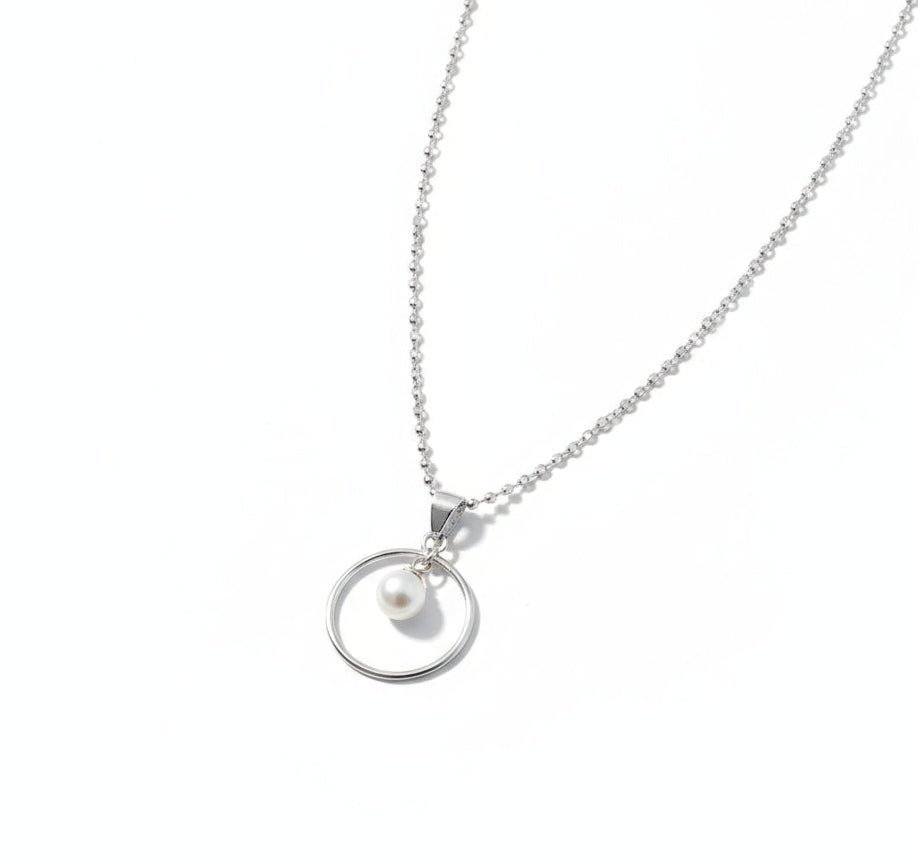 Solitaire Halo Pearl Sterling Silver Necklace
