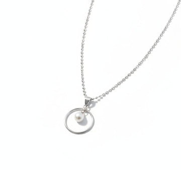 Solitaire Halo Pearl Sterling Silver Necklace