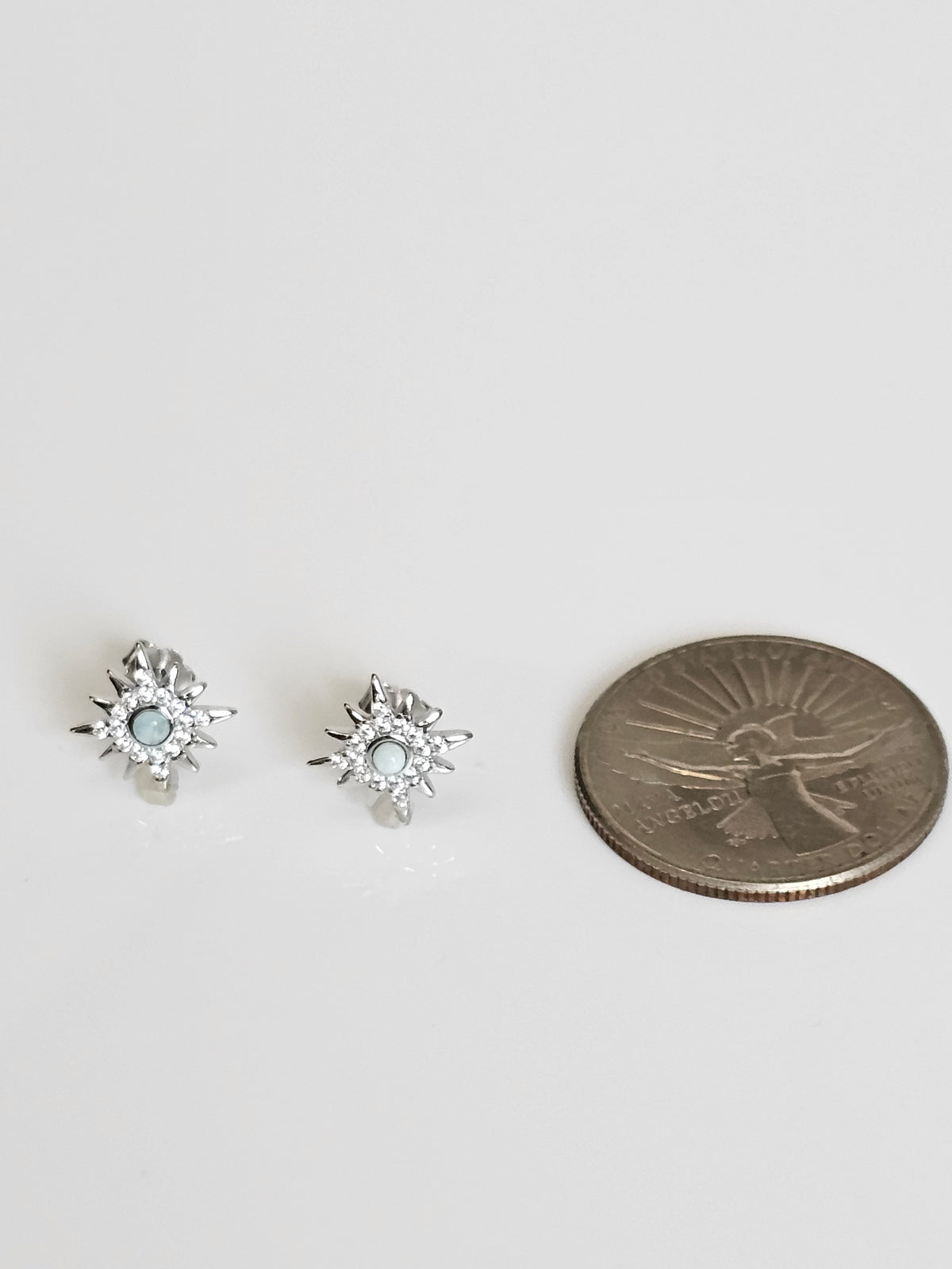 Sterling Silver Starburst Larimar Stud Earrings - view 3