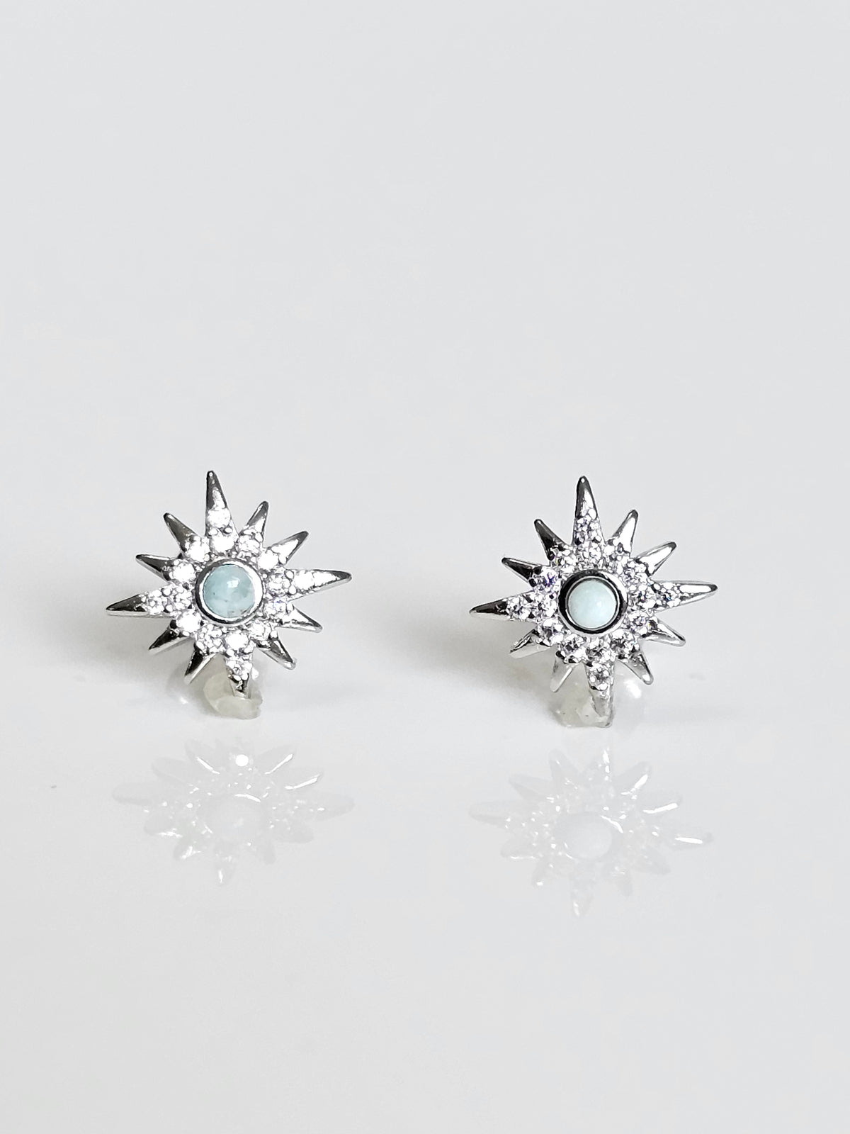 Sterling Silver Starburst Larimar Stud Earrings - view 4
