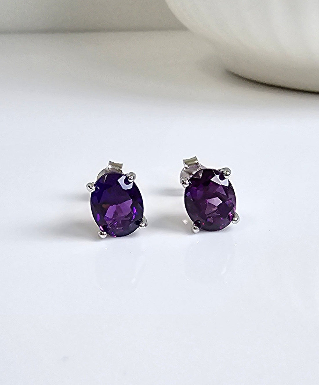 Sterling Silver Amethyst Stud Earrings