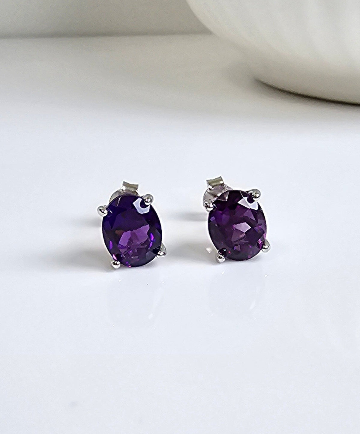 Sterling Silver Amethyst Stud Earrings