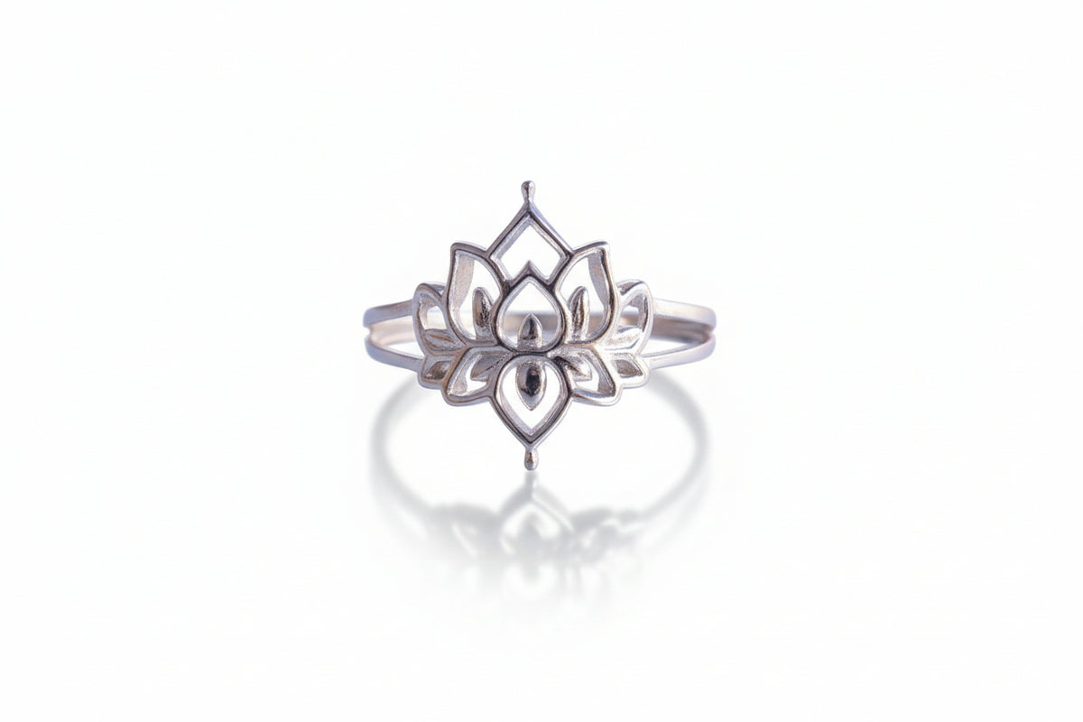 Sterling Silver Lotus Mandala Ring - view 9