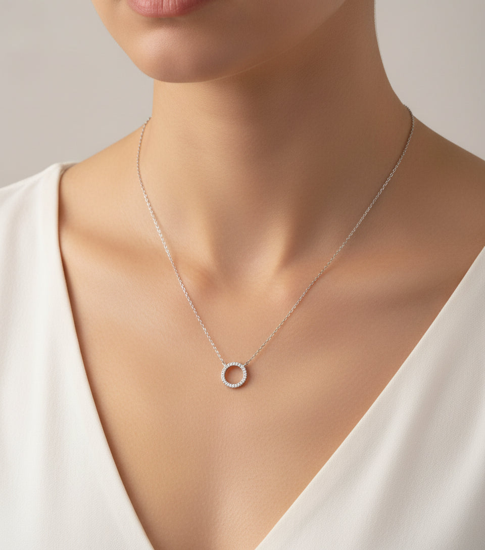 Sterling Silver Halo Pendant Necklace - view 6