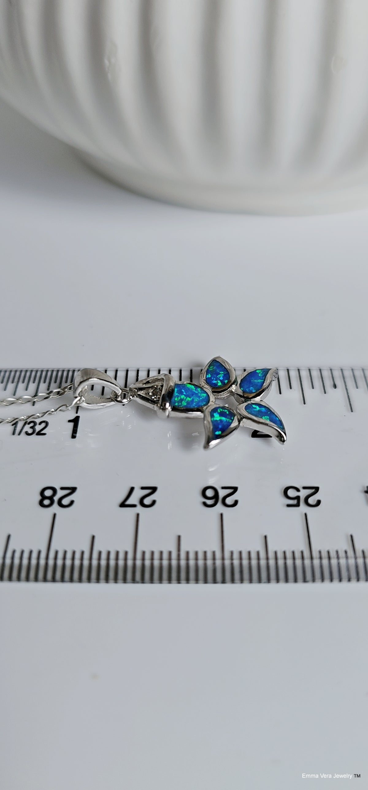 Sterling Silver Blue Opal Sea Star Pendant Necklace - view 2