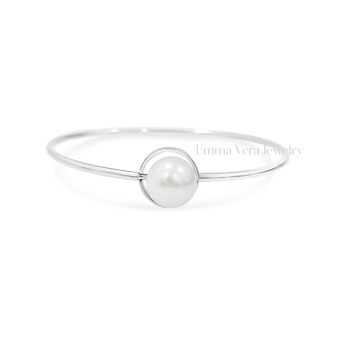 Sterling Silver Floating Pearl Bangle Bracelet