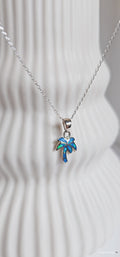 Sterling Silver Palm Tree Blue Blue Opal Pendant Necklace - view 7