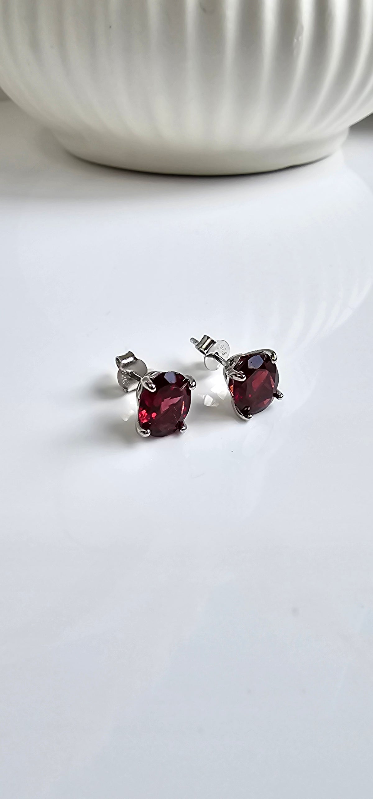Sterling Silver Genuine Red Garnet Stud Earrings - view 2