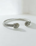 Double Dome Silver Cable Bangle Bracelet