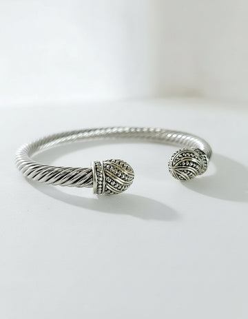 Double Dome Silver Cable Bangle Bracelet