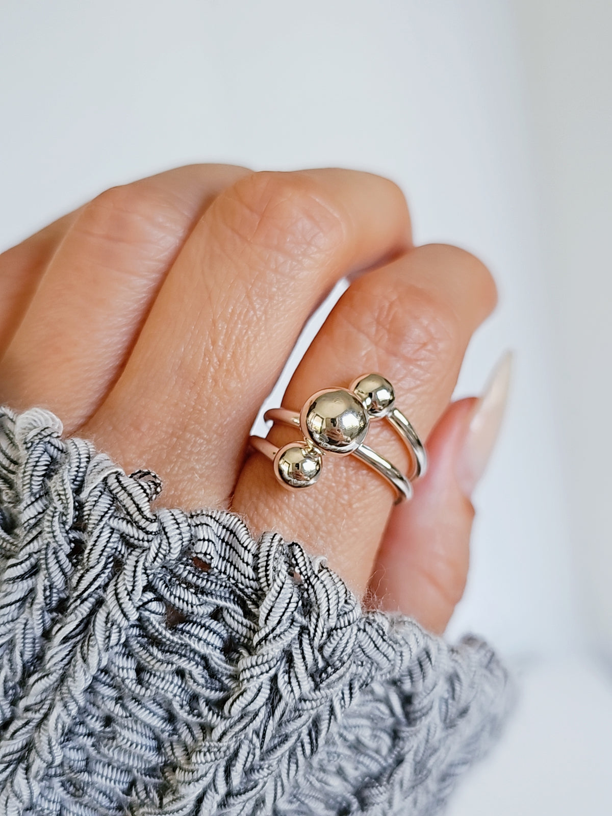 Sterling Silver Multi Row Sphere Ring - view 7