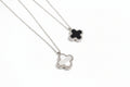 Silver Mother of Pearl, Black Clover Necklace